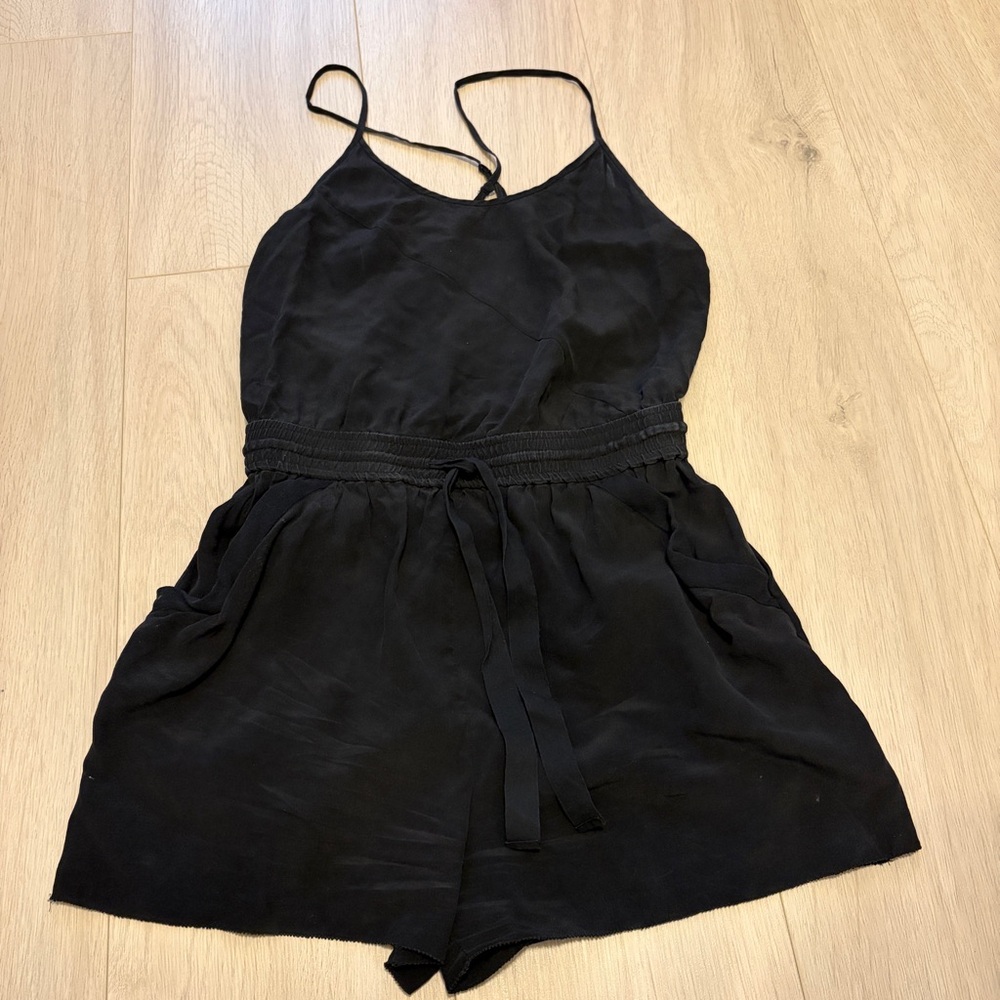 Wilfred black 100% silk romper jumpsuit